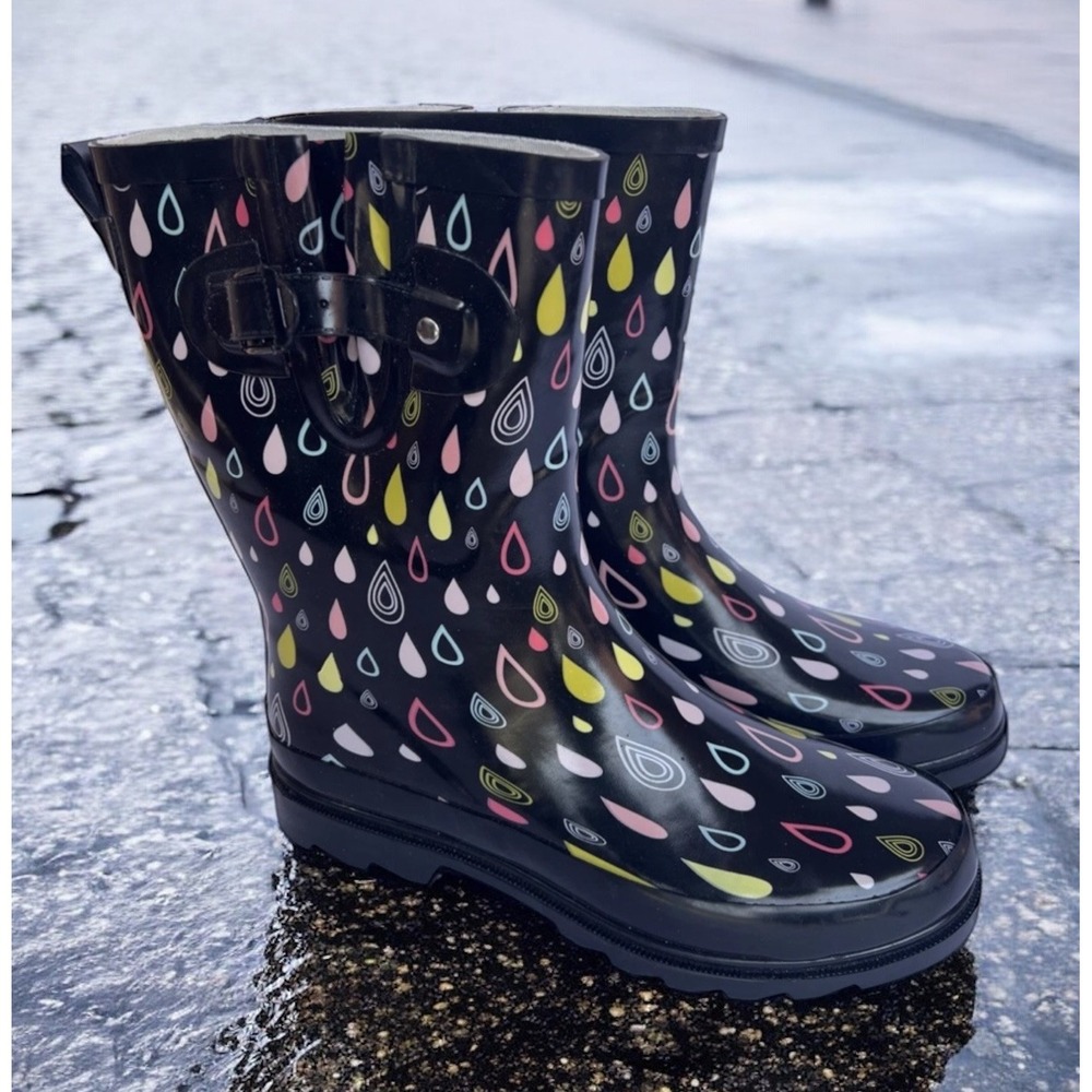 Western Chief Women's Mid-Height Waterproof Rain Boots Sz 8 Black Rain Drop